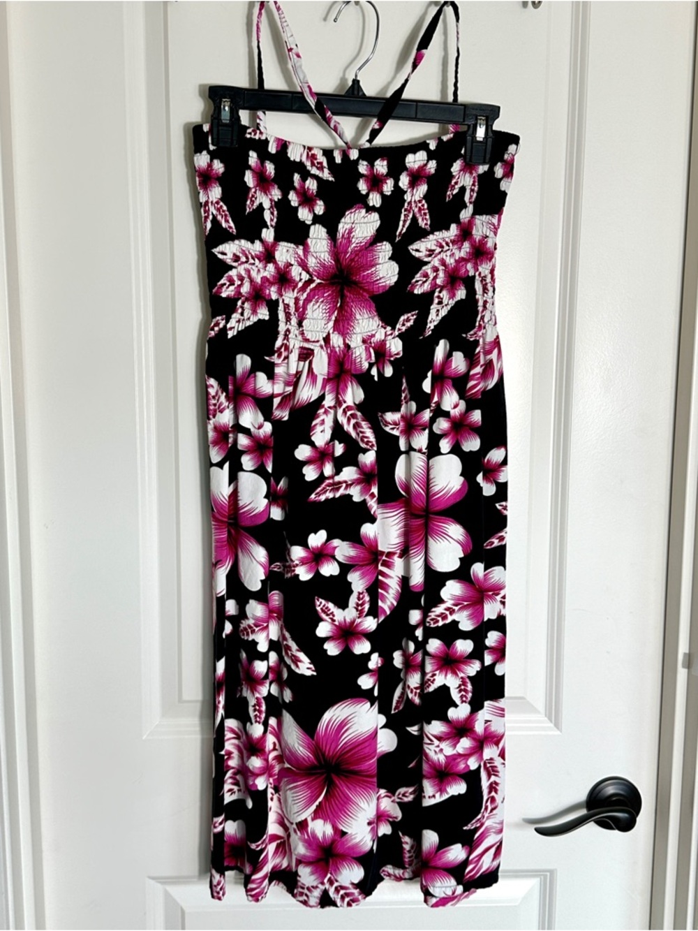 Handmade in Indonesia Vibrant Tropical Smocked Halter Dress Vacation Boho Size S